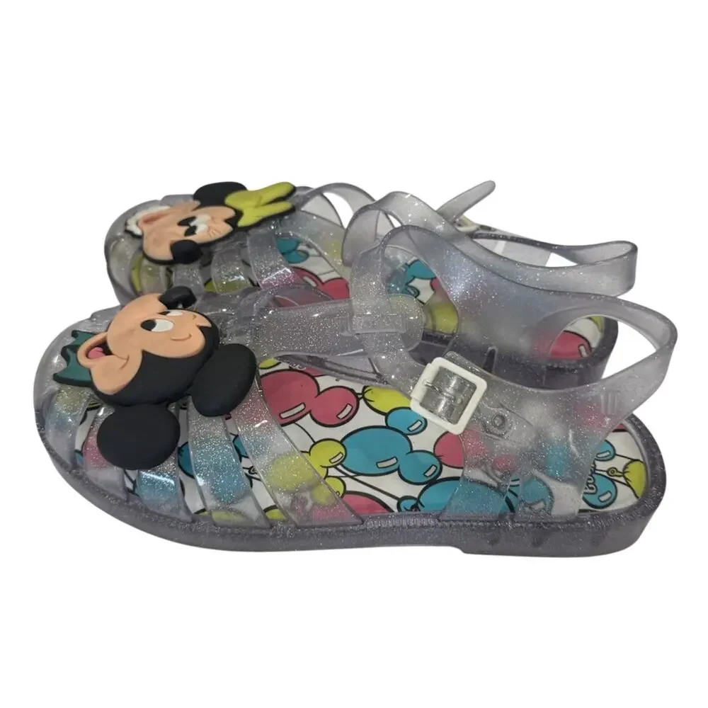 Mini Melissa Disney 100 Clear Glitter Jelly Shoes girls size 3 sandals